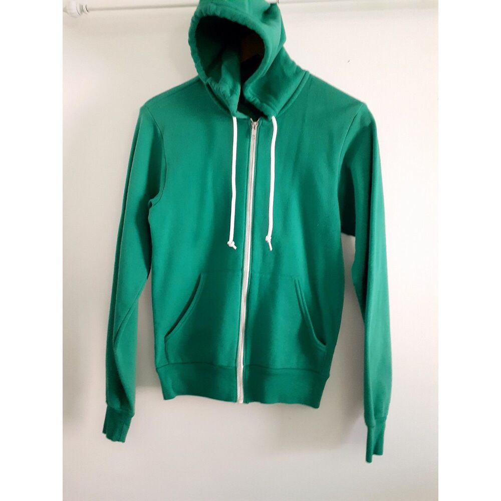 Canvas Womens Solid Green Fleece Full Zip Drawstring Sweatshirt Hoodie XS - Picture 4 of 12